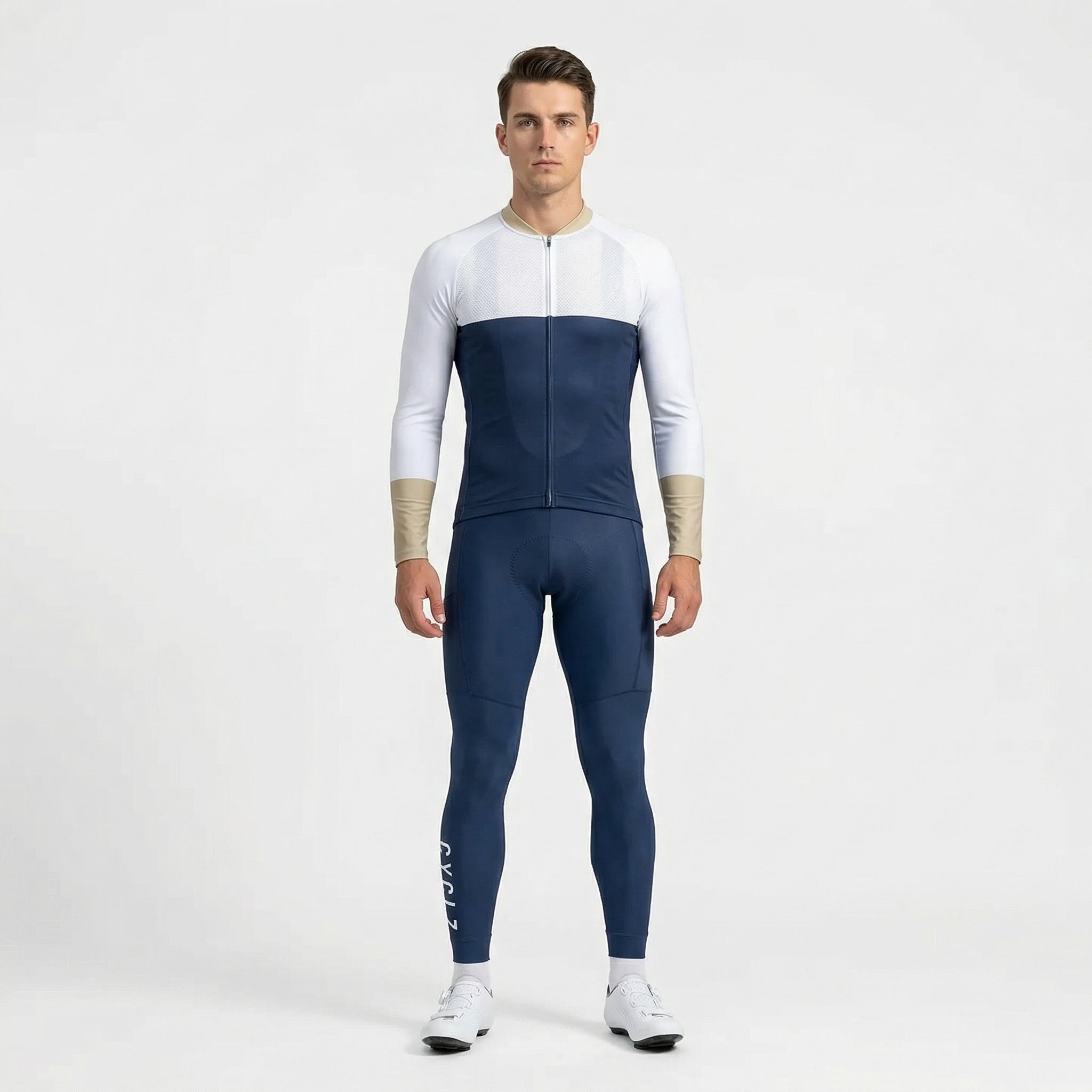 CYCLZ® Rennvelo-Trikot Herren langarm “Excelsior” – warmes Übergangs-Trikot blau/weiss