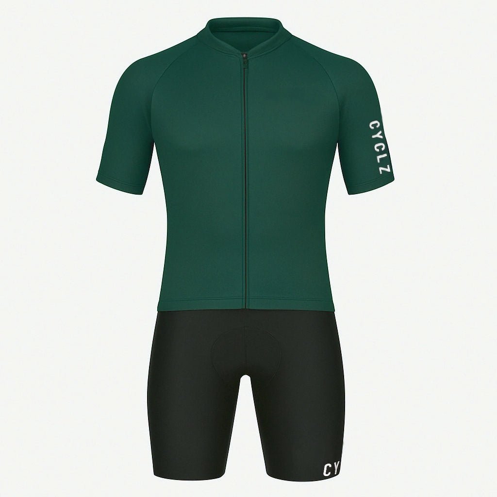 CYCLZ by Irena KollerCYCLZ® Ardennes Cycling Set – Exquisites Trikot in Dunkelgrün inkl. Shorts und Base Layer