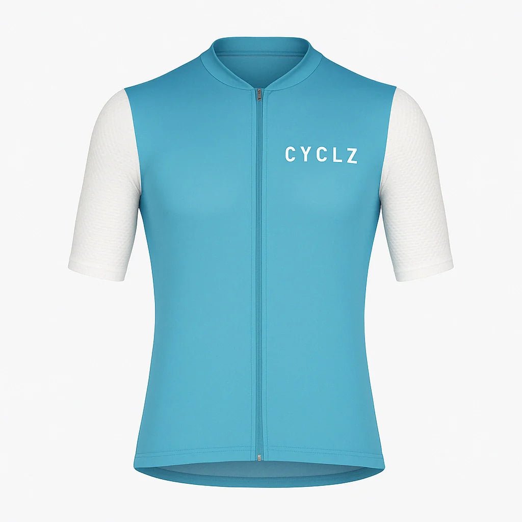 look rennrad trikot CYCLZ® Rennvelo-Trikot Herren “Vigoreux” – aero Schnitt, dunkel-türkis vibrant blue, hoch atmungsaktiv