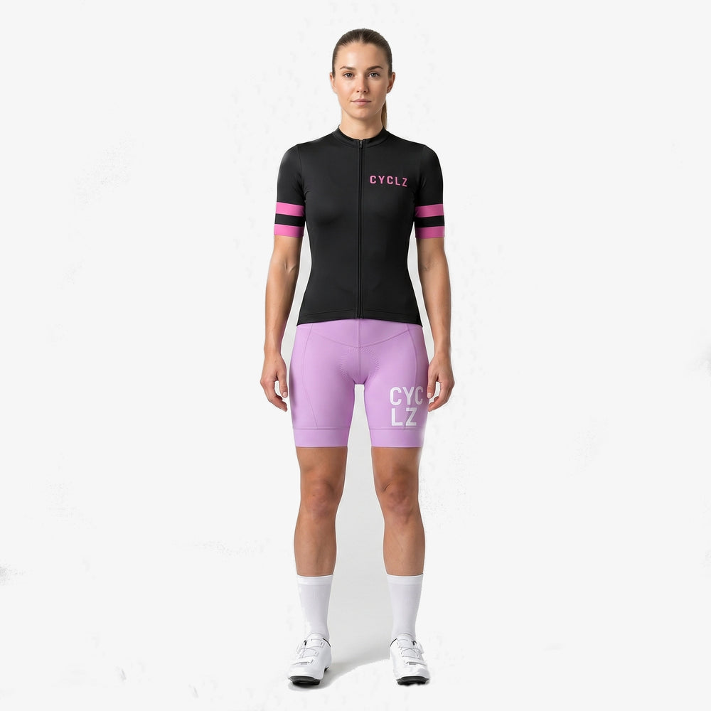 CYCLZ Damen Rennvelo Set „Noira“ – Rennrad Trikot & Bib Shorts AstraLace Lilac