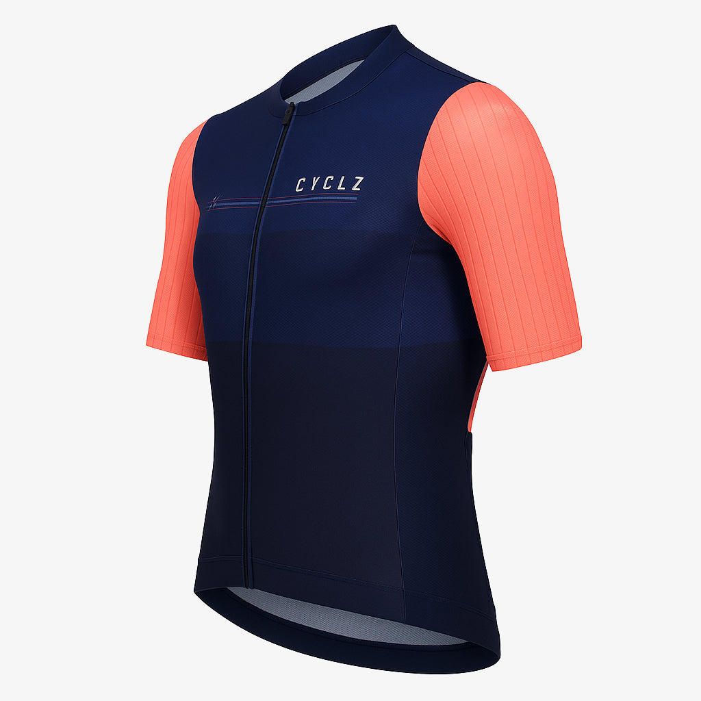 CYCLZ® Rennvelo Trikot „Aero Race Nightflare“ – Dunkelblau / Neonorange | Aero Race Cut für maximale Performance