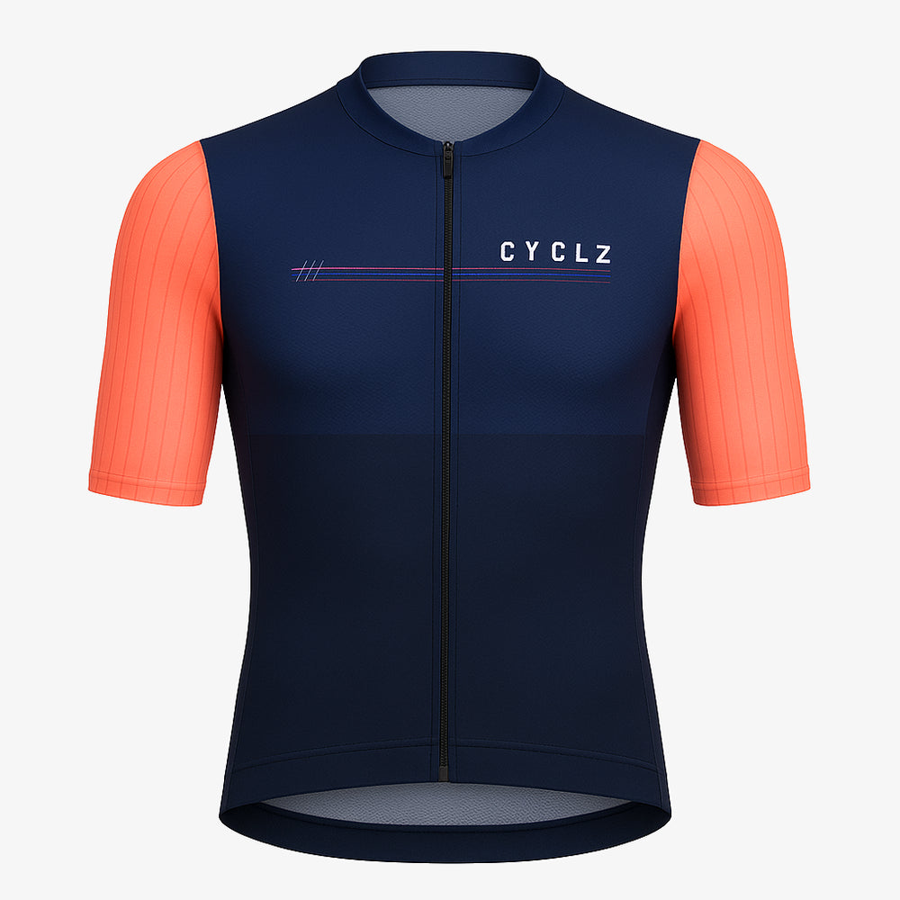 CYCLZ® Rennvelo Trikot „Aero Race Nightflare“ – Dunkelblau / Neonorange | Aero Race Cut für maximale Performance