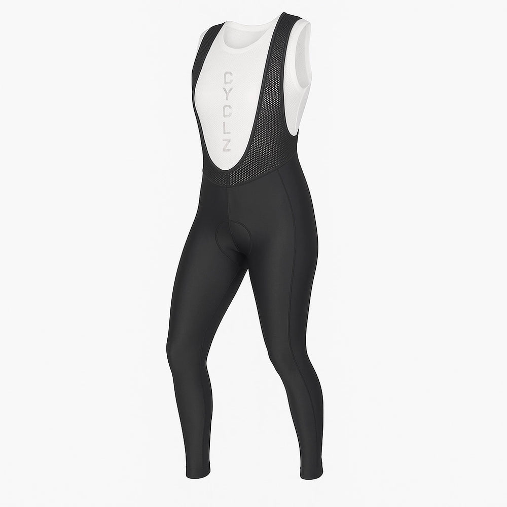 CYCLZ® NoirRide Mid-Season – Damen lange Rennvelohose in Schwarz / Bib Tights mit Sitzpolster