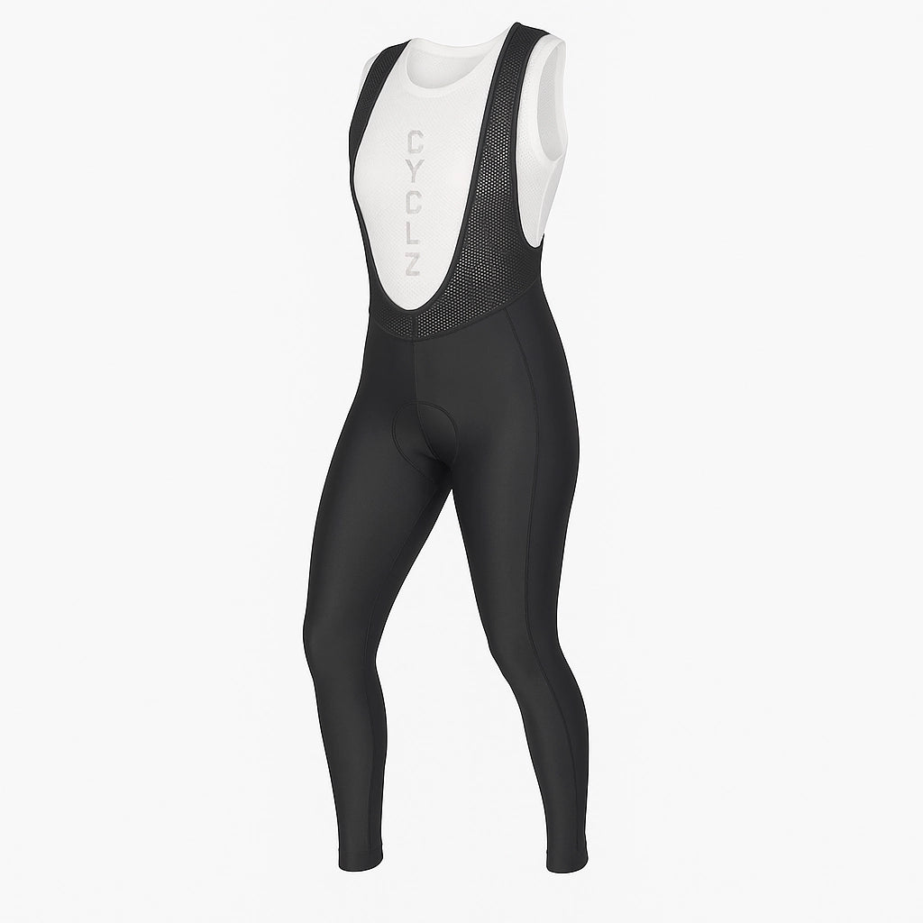 CYCLZ® NoirRide Mid-Season – Damen lange Rennvelohose in Schwarz / Bib Tights mit Sitzpolster