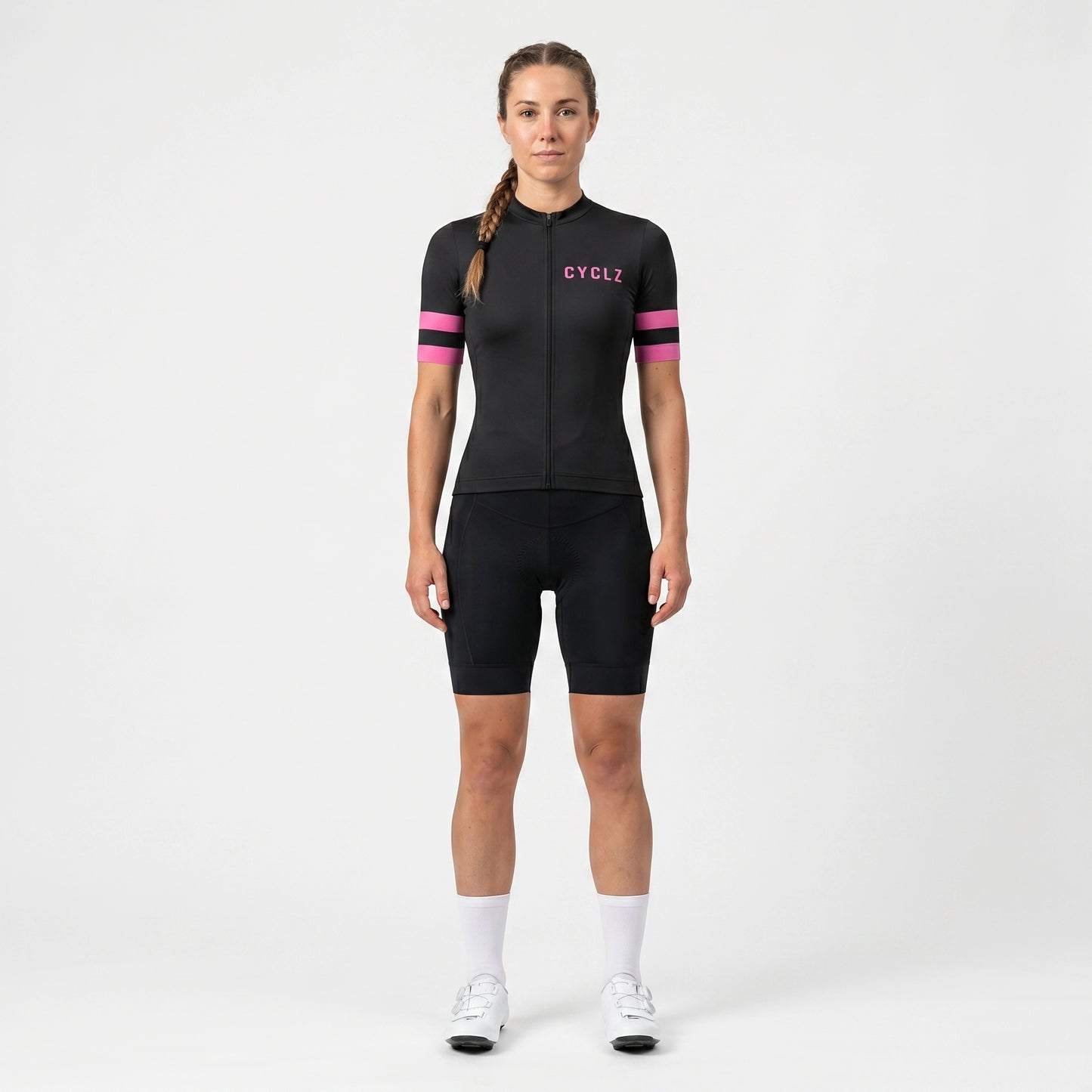 CYCLZ Damen Rennvelo Set „Noira Pro all in Black“ – Trikot, Bib Shorts & Base Layer