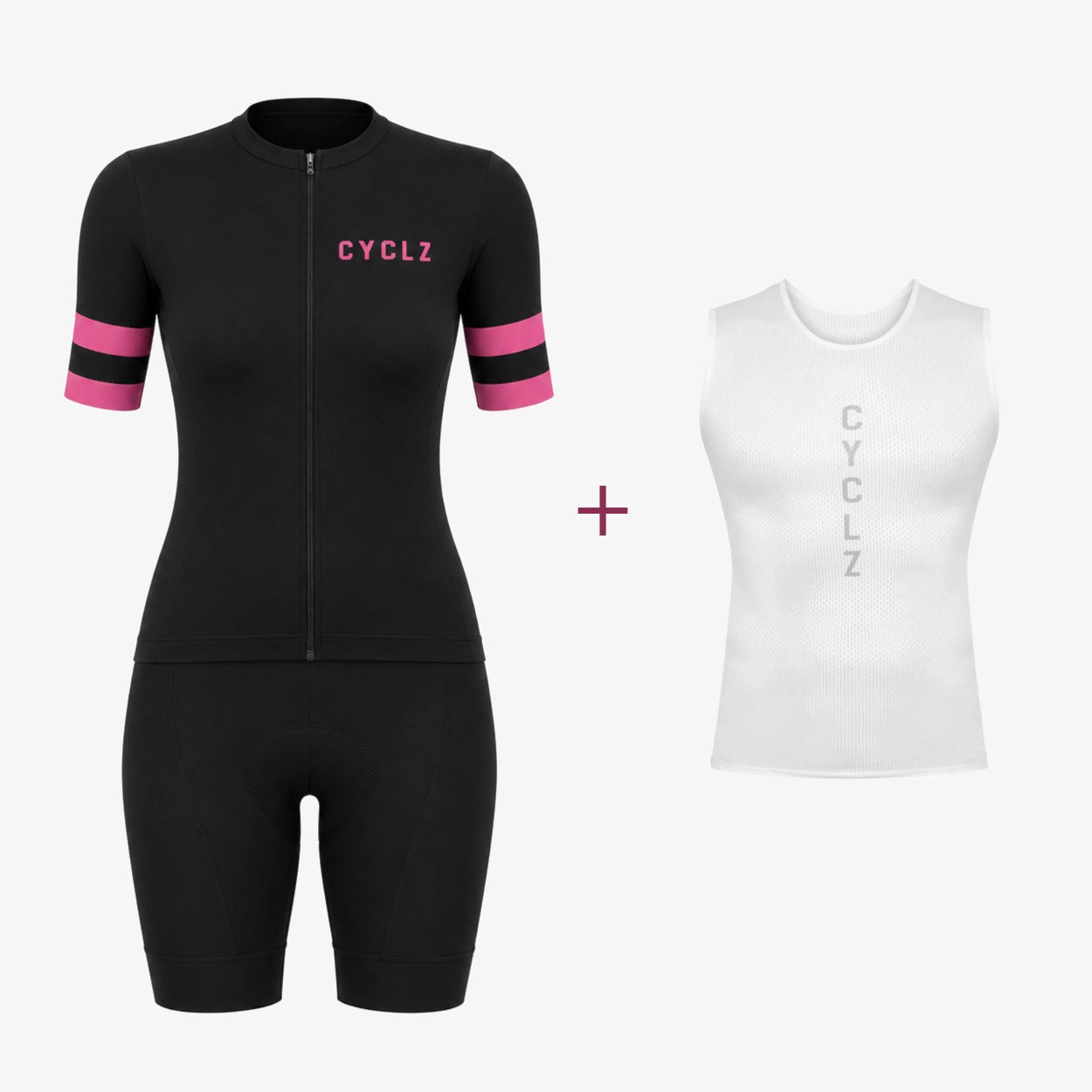 CYCLZ Damen Rennvelo Set „Noira Pro all in Black“ – Trikot, Bib Shorts & Base Layer