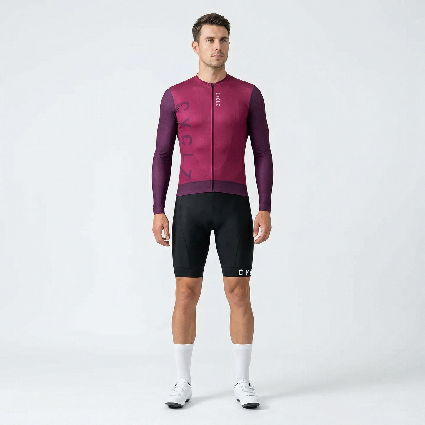 CYCLZ® Vélarex Herren Pro Langarm Rennvelo-Trikot – Burgund Rot